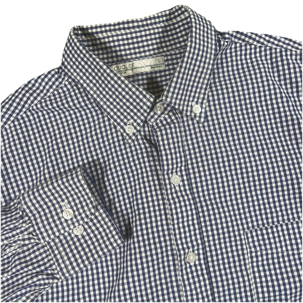 Criquet Long Sleeve Button Down Shirt Mens Large Blue Plaid Business Casual